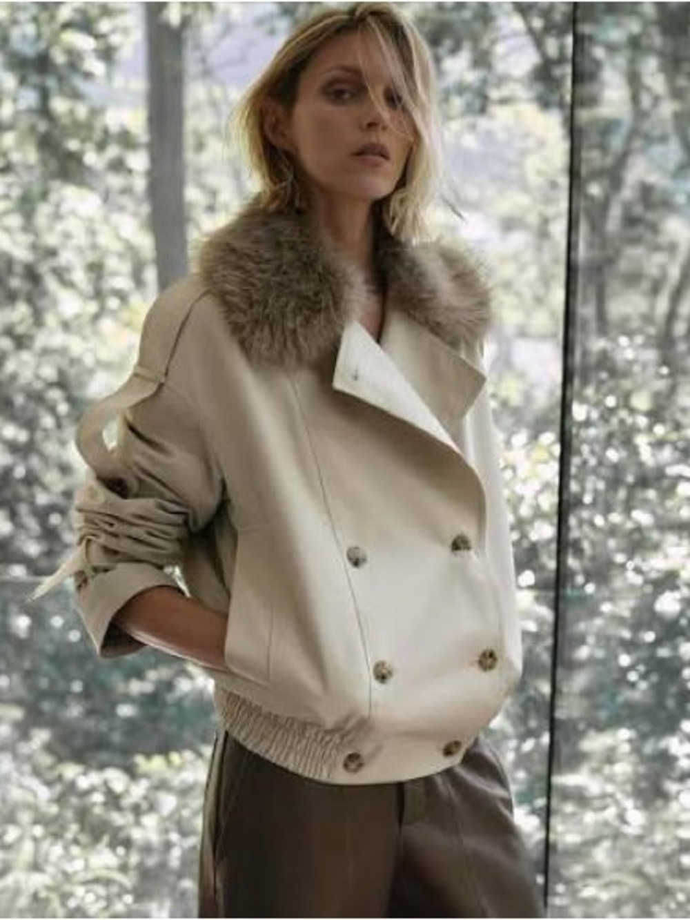 Zara ZW Collection Short Padded Trench Coat with Faux Fur Trim Size M